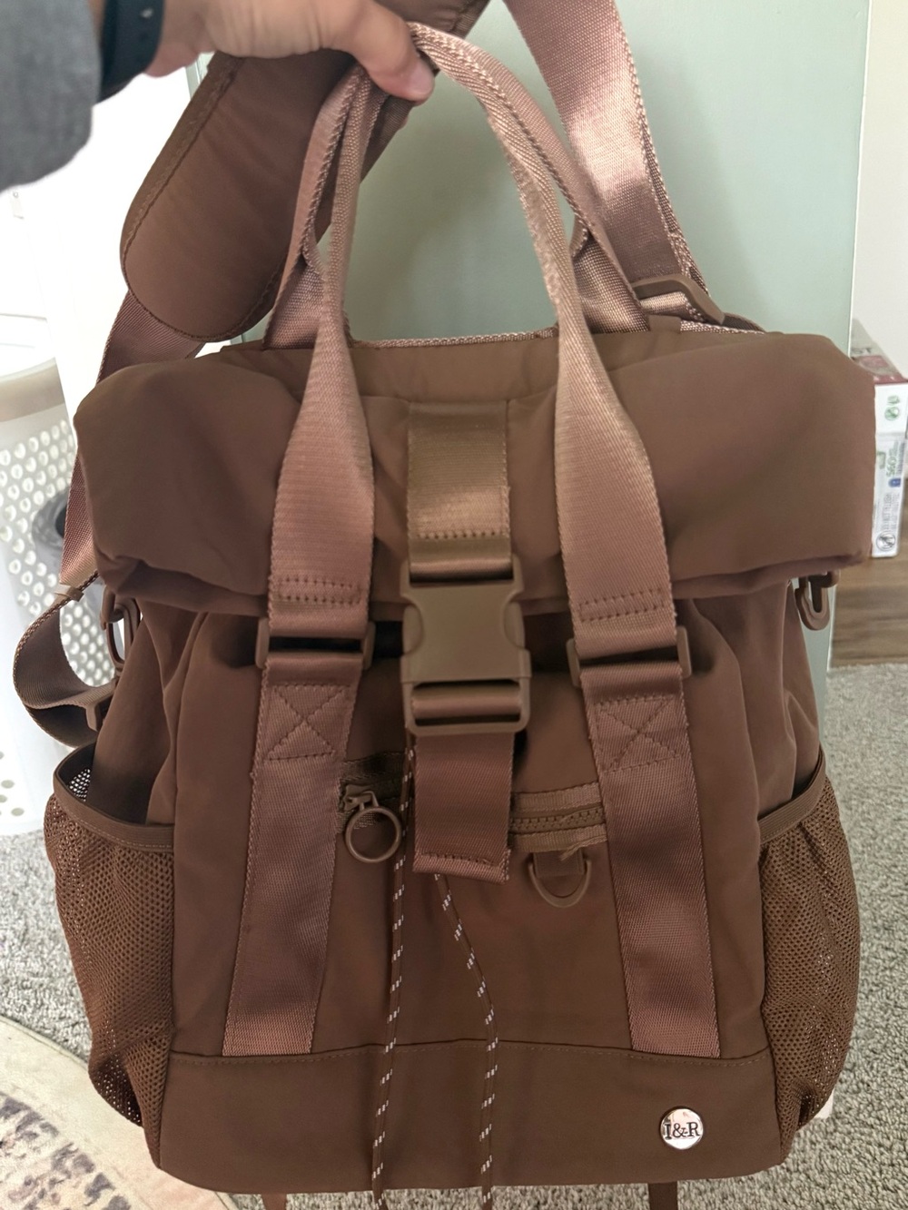 Iris & Rainbow Brown Roll-Top Baby Bag Backpack - Picture 2 of 5